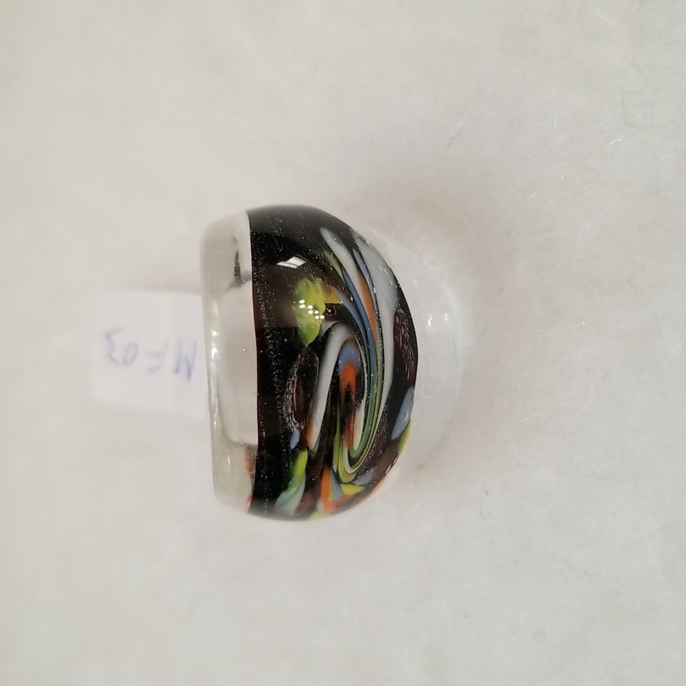 Murano Style Glass Millefiori Flowered Multicolored Dome Cocktail Ring US Seller